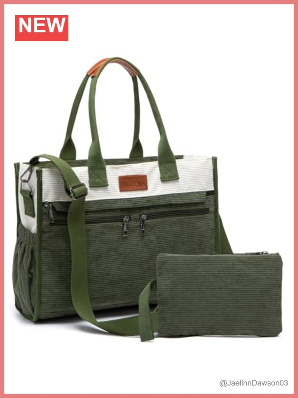 2Pc Corduroy Tote Bag Set 14 Pocket Laptop Work Travel Crossbody